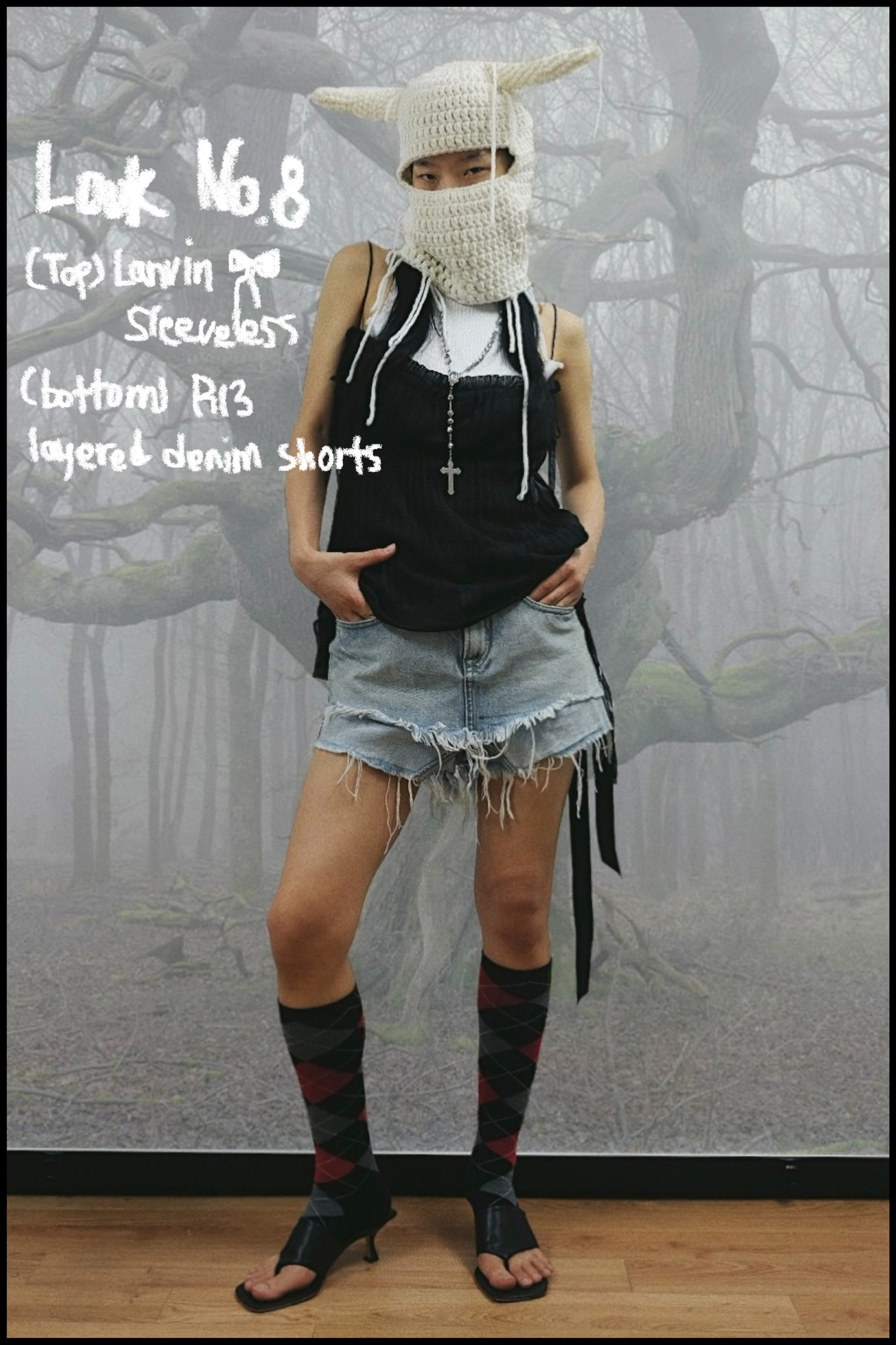 Look no.8 (one and only) LANVIN ribbon sleeveless &amp; R13 layered denim shorts