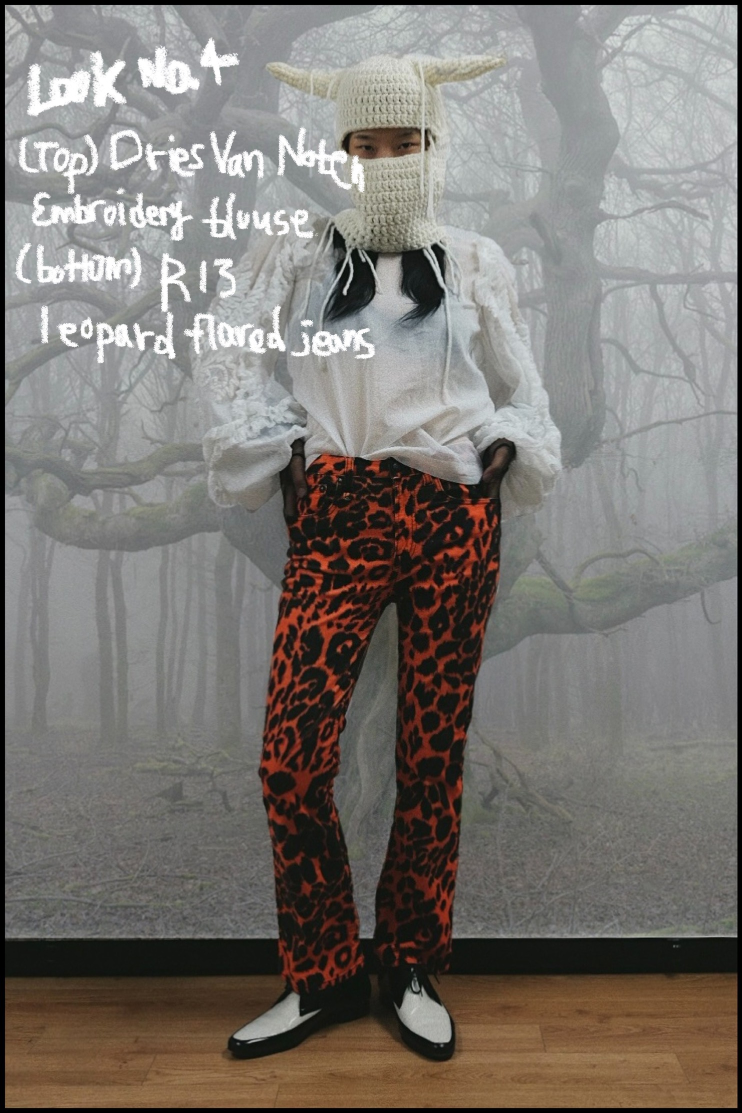 -30% Look no.4 (one and only) Dries Van Noten embroidery blouse &amp; R13 leopard flared jeans